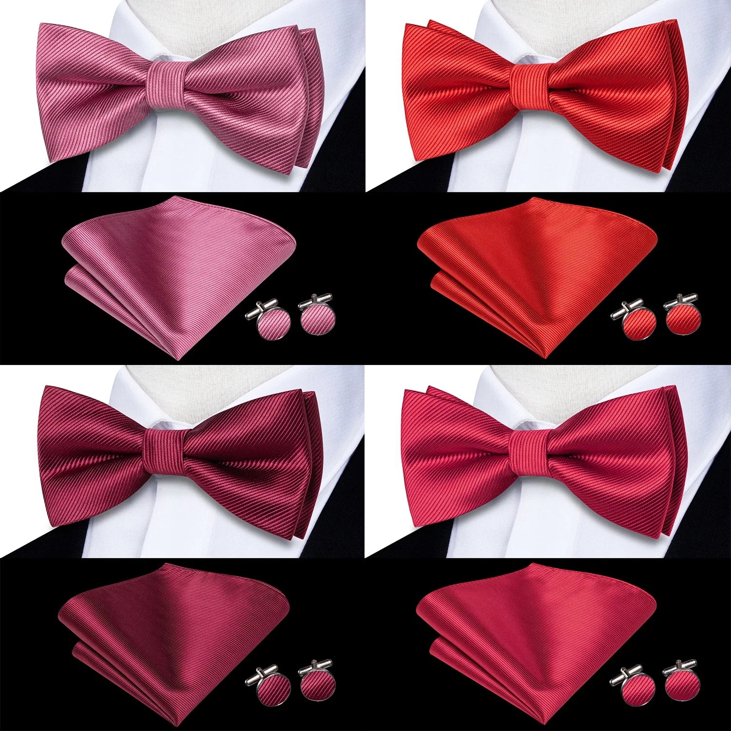 Hi-Tie Silk Mens Crow Tiet Hanky ​​Bubbinks Set rosa rosso bordeaux Burgundy marrone preparato a farfalla a farfalla Bowtie per affari di matrimoni maschili