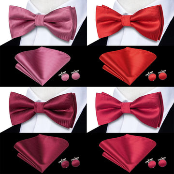 Hi-Tie Silk Mens Crow Tiet Hanky ​​Bubbinks Set rosa rosso bordeaux Burgundy marrone preparato a farfalla a farfalla Bowtie per affari di matrimoni maschili