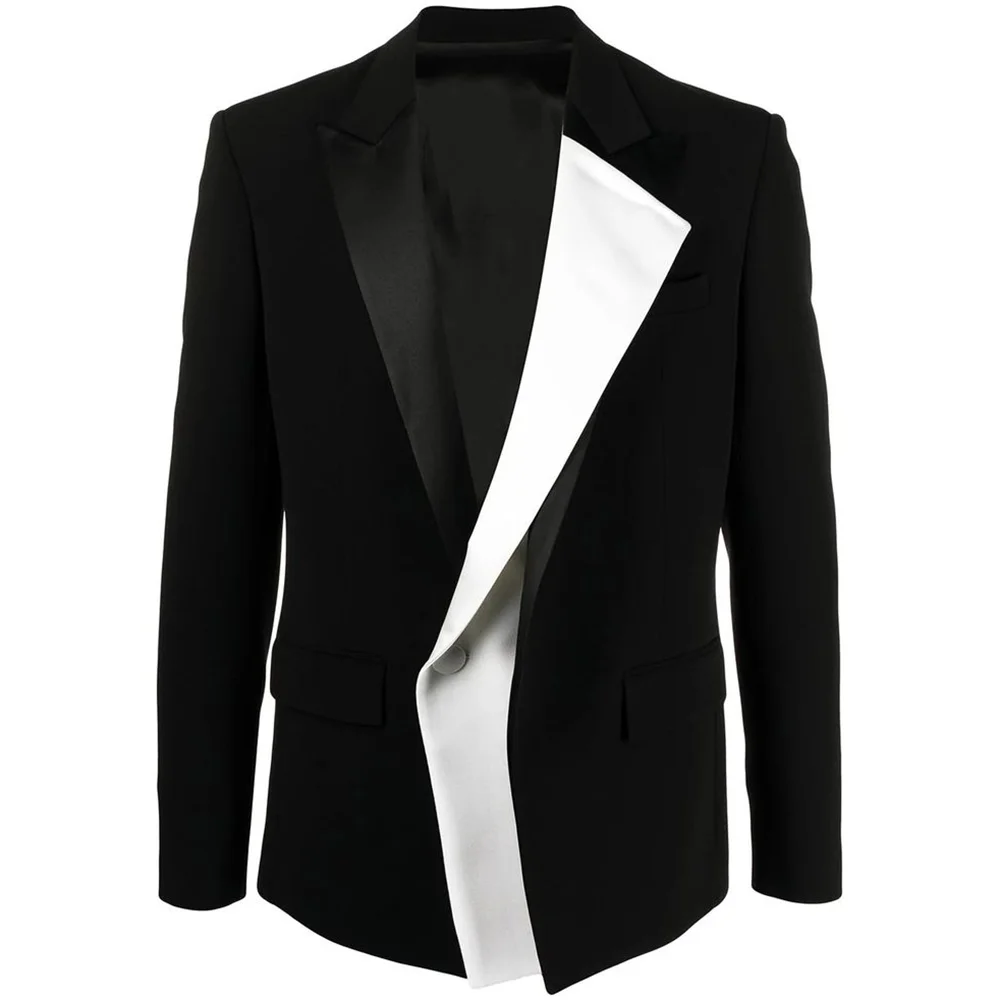 New Fashion Men's Suit Unique Peaked Lapel Contrast Slim Fit Two Piece Single Button Formal Party Wedding Groom Tailored Set