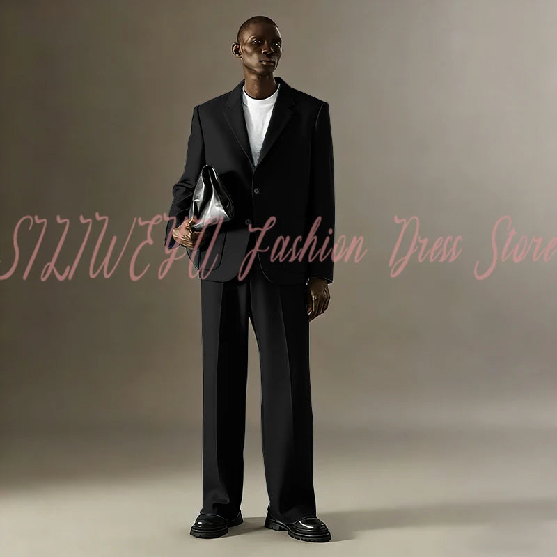 Loose Casual Men Suit Sets 2 Pieces Jacket Pants Business Blazer Set Social Party Fashion Trousers Roupas Masculino