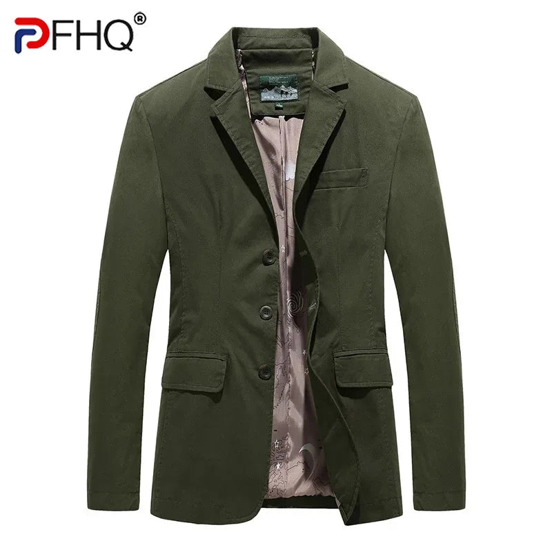 PFHQ Autumn New Suit Men's Cotton Casual Loose Jacket Single Breast Solid Color Winter Long Sleeve Male Tops Fashion 21Z7044