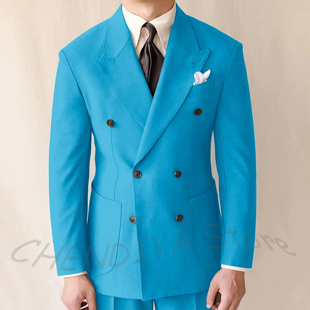British Style Men Suits Casual Business Double Breasted Suit Jacket Wedding Groom Business Social Banquet Tuxedo Costume