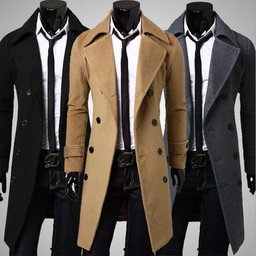 Double-Buttoned Long-Sleeve Woolen Jacket For Men Casual Autumn/Winter Fashion Outerwear Plus Size Smooths Your Silhouette