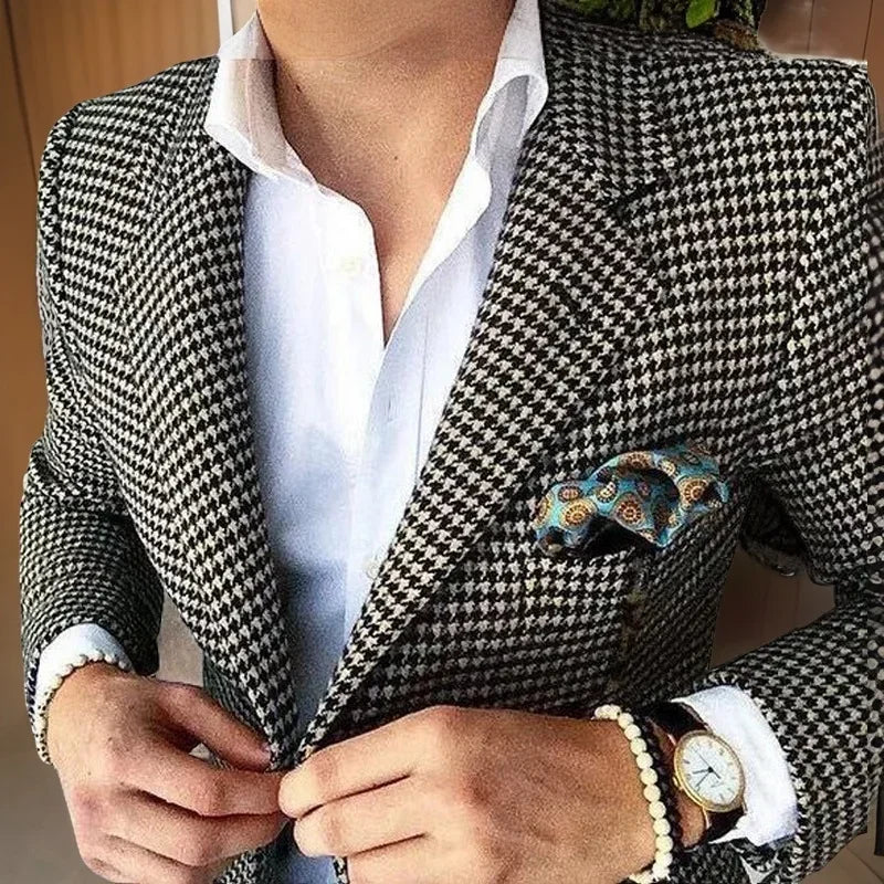 Plaid Suit Jacket For Men 1 Pc Notch Lapel Houndstooth Business Blazer For Wedding Party Fashion Coat XS-5XL Ready to Ship 2025