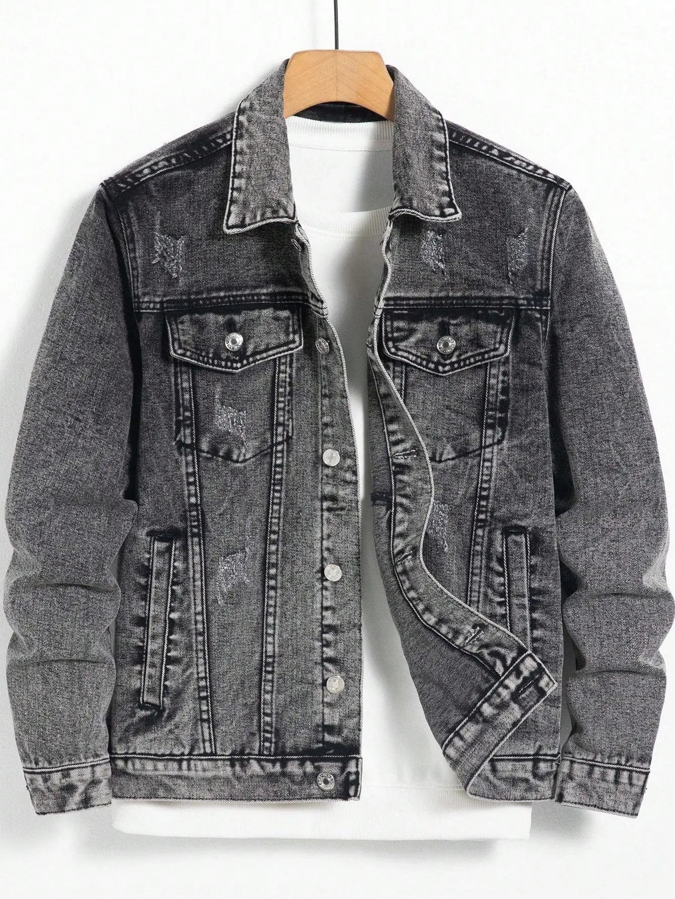Men's denim jacket for spring and autumn. Dark gray denim coat. Retro, trendy and fashionable. For daily casual wear.