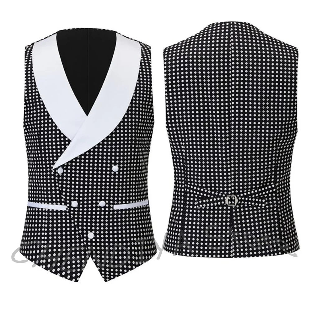 Black Dot Men Suit Classic Shawl Lapel Single Button Business Outfit Elegant Groom Wedding Set 3 Pieces(Jacket+Vest+Pants)