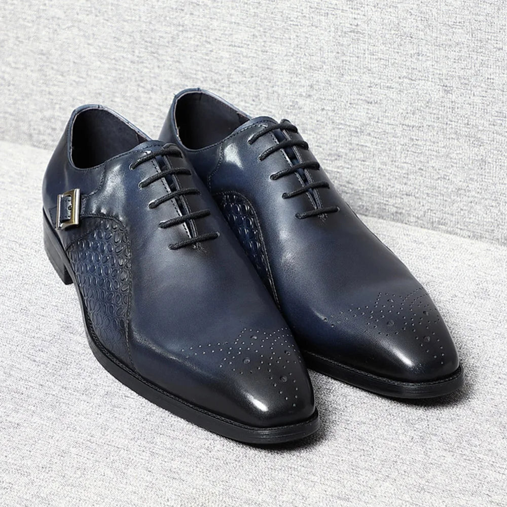 Drop Shipping Classy Men's Oxford Dress Shoes Genuine Leather Lace-up Buckle Brogue Business Wedding Party Formal Shoes for Men