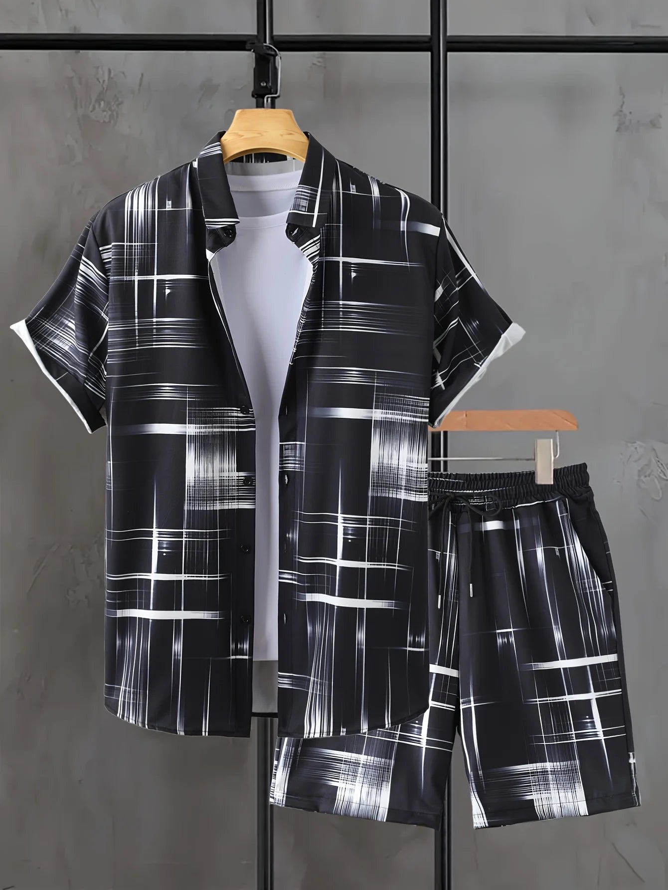 2pcs Fashion Men's Stylish Gradient Prints Shorts Shirt Set Drawstring Waist Summer Beachwear Casual Printed Asian Size