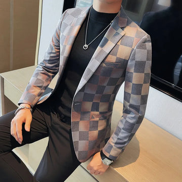 Marke Luxus Plaidanzug Jacke für Männer 2023 Herumn Casual Blazer Maskulino Mode Slim Business Hochzeitsbräutigam Soziale Kleidermantel