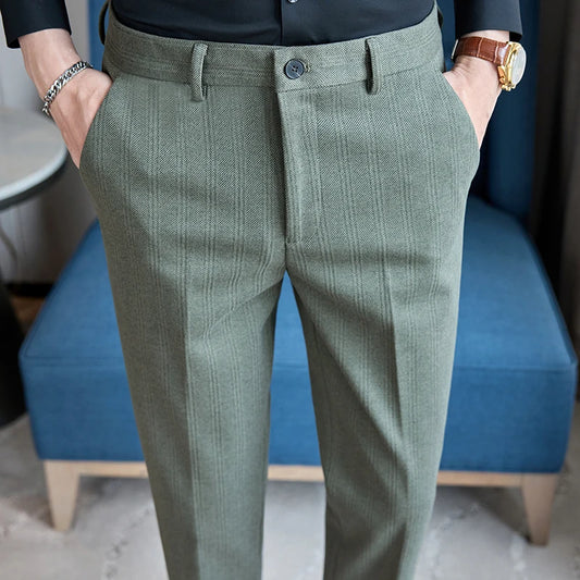 PFHQ Winter Woolen Slim Fit Casual Suit Pants 2024 Korea Fashion Loose Business Solid Color Male Trousers Stripe 21Z7516