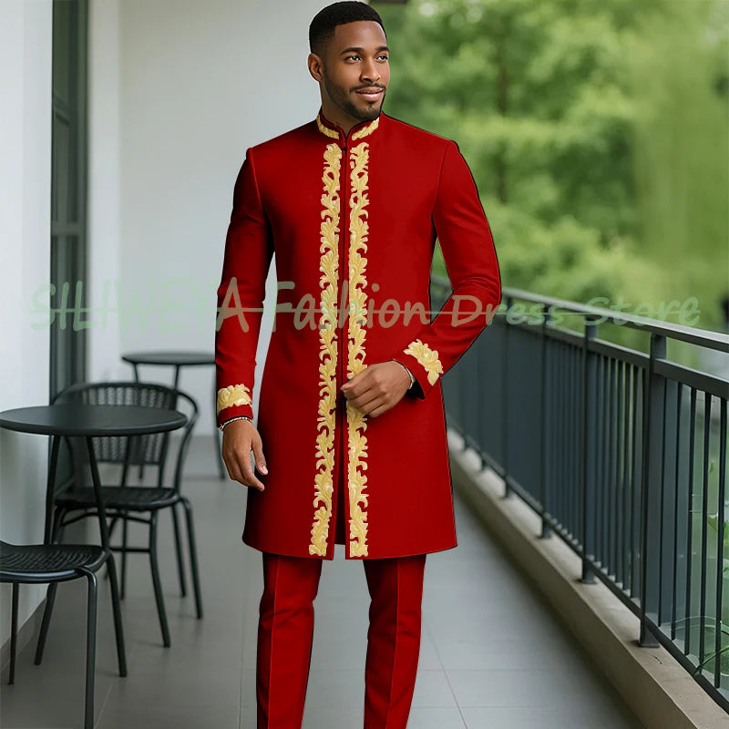 High Quality Men Retro Figure Slim Fit Tuxedo Prom Suit Fashion White Male Groom Wedding 2 Pieces Blazer Set