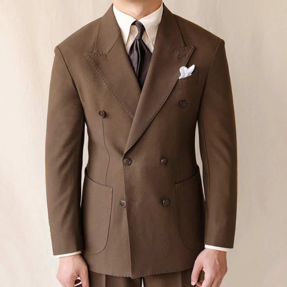 British Style Men Suits Casual Business Double Breasted Suit Jacket Wedding Groom Business Social Banquet Tuxedo Costume