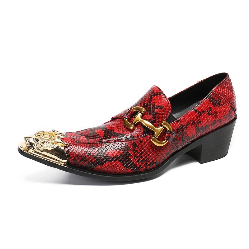 High Heels  Gold Iron Toed Leather Shoes  Red Light Mouth Wedding Odor Proof Casual Party Business Shoes  Men's Shoes