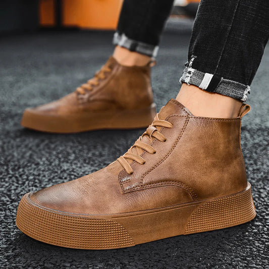 Leather Shoes Loafers Men's Casual Shoes Ankle Boots Casual Sneaker Round Toe Sports and Leisure Male Sneakers Fashion Non-slip