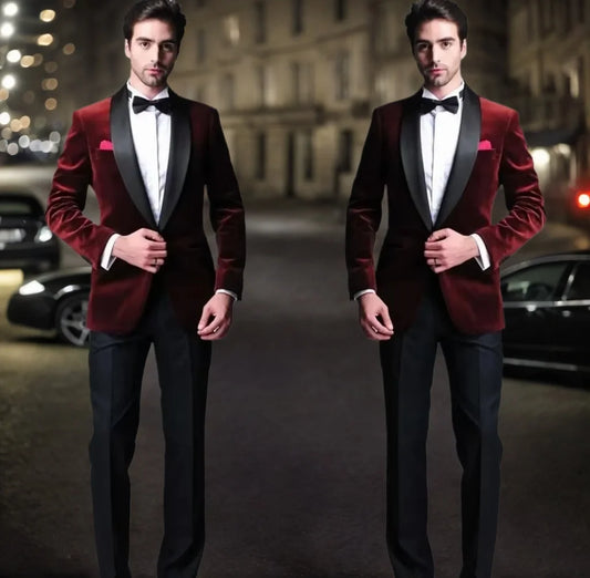 Men's Suit Velvet Single Blazer Shawl Lapel 2 Piece Blazer and Pants Tuxedo Set for Wedding Party Business Costume Evening Party