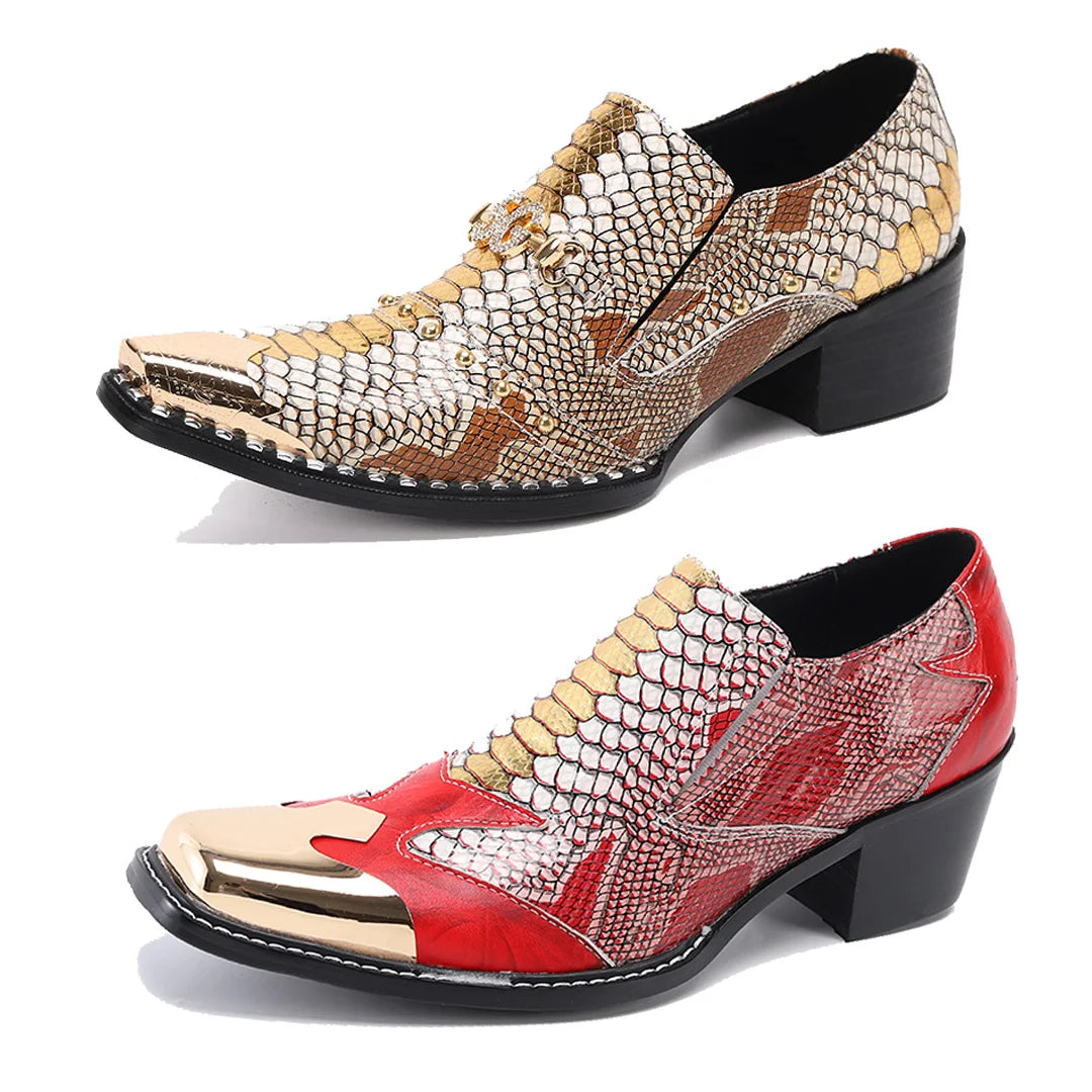 Metal Square Toe Genuine Leather Men's Shoes Italian Style Handmade Color Matching Set Dress Wedding Party Men's Shoes