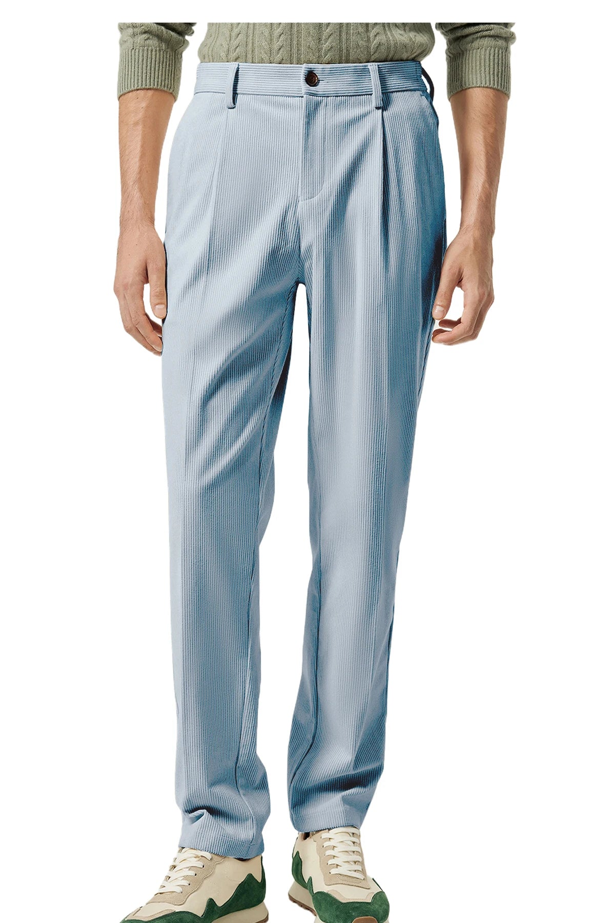 Men's Corduroy Pants High Waist Straight Classic Fit Wrinkle-Resistant Trousers For Business Casual Daily Wear Streetwear