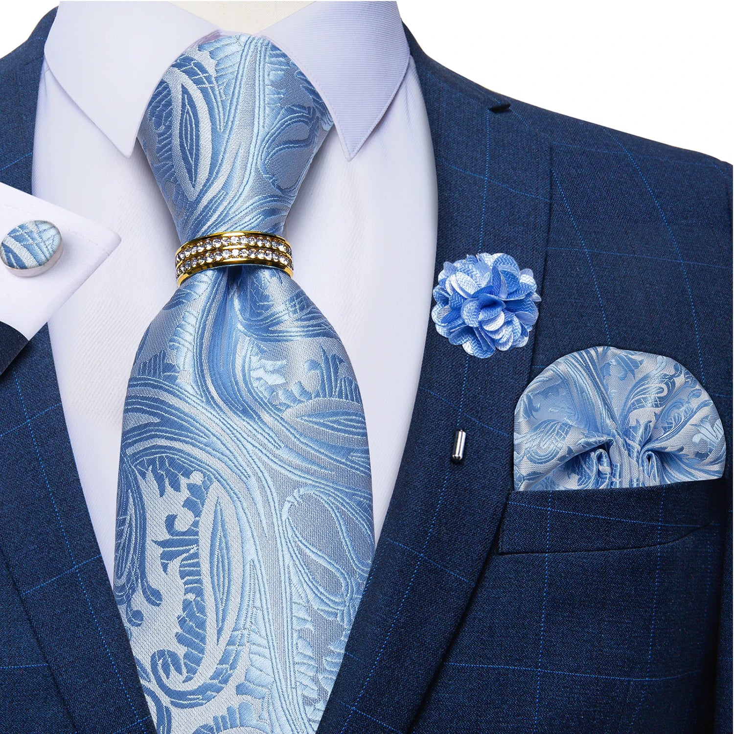 8cm Men Silk Tie White Solid Necktie Men's Formal Wedding Party Ties Cufflinks Hanky Flower Brooch Set Men Gift Corbatas DiBanGu