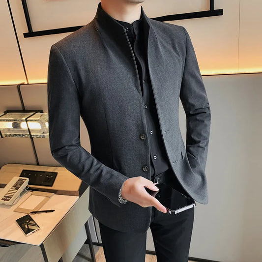 Blazer Hombre High Quality New Stand Collar Blazers For Men Single Breasted Slim Fit Formal Elegant Suit Jackets And Coats 4XL-M