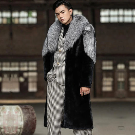 PFHQ Autumn Men's High Street Faux Fur Trench Coat Contrast Color Warm Motorcycle Thick Versatile Windbreakers Delicacy 21Z1489