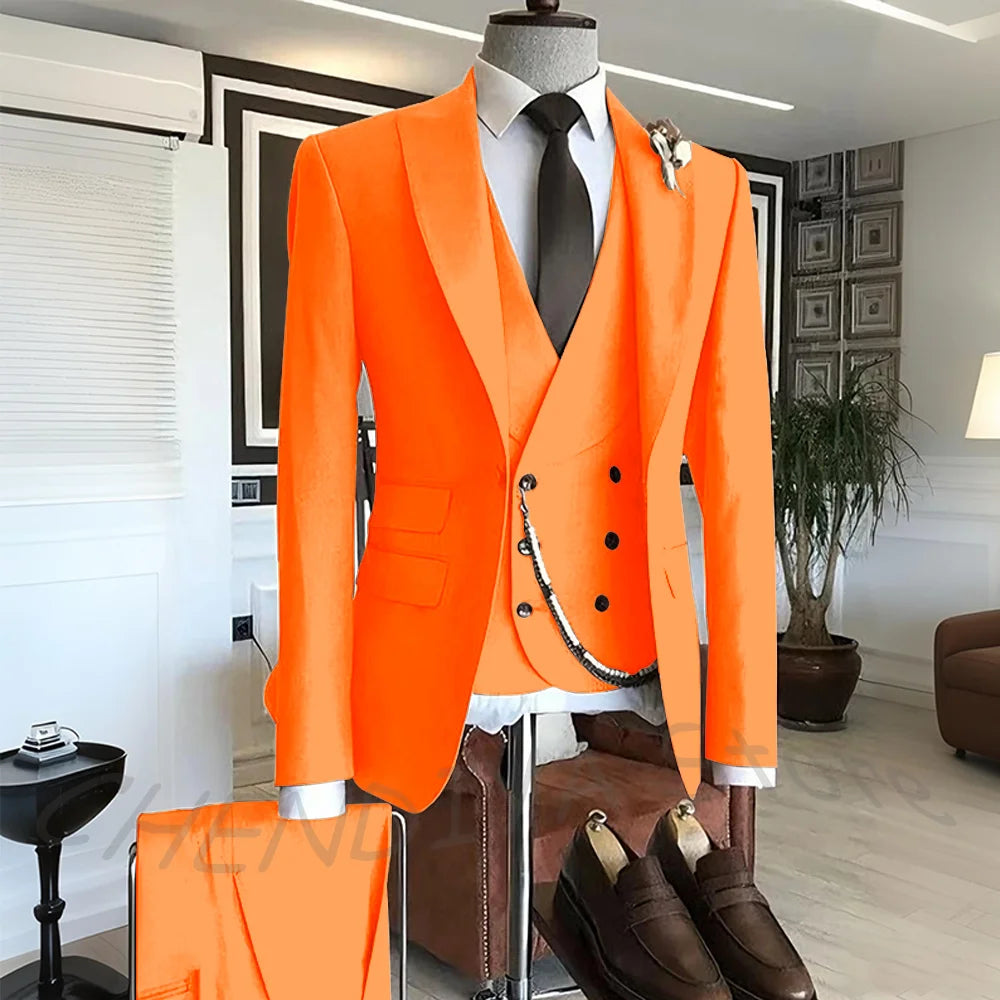 Men's Suit Formal Set 3 Piece Chic Single Button Peak Lapel Slim Fit Outfit Jacket Pants Vest High Quality Business Casual