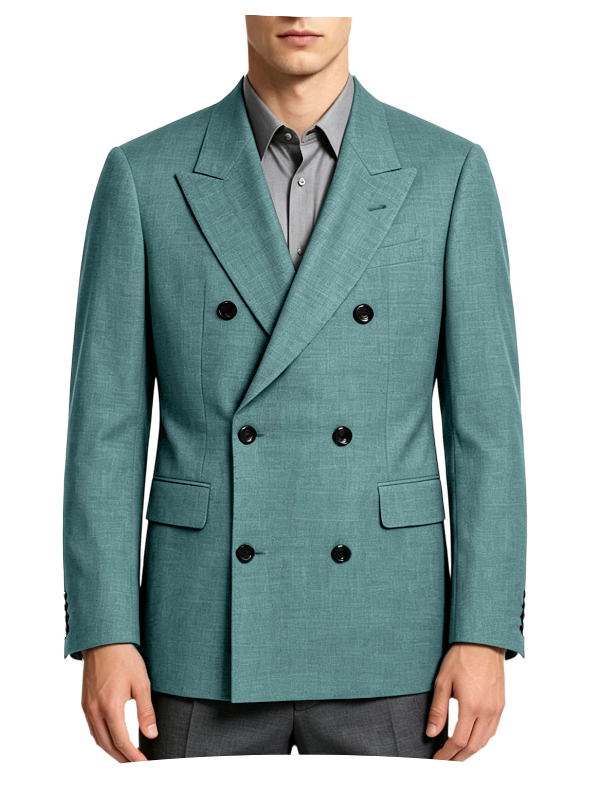 Men's Linen Blend Double Breasted Blazer Peak Lapel Breathable Wrinkle Resistant Business Suit Jacket For Wedding Daily Wear