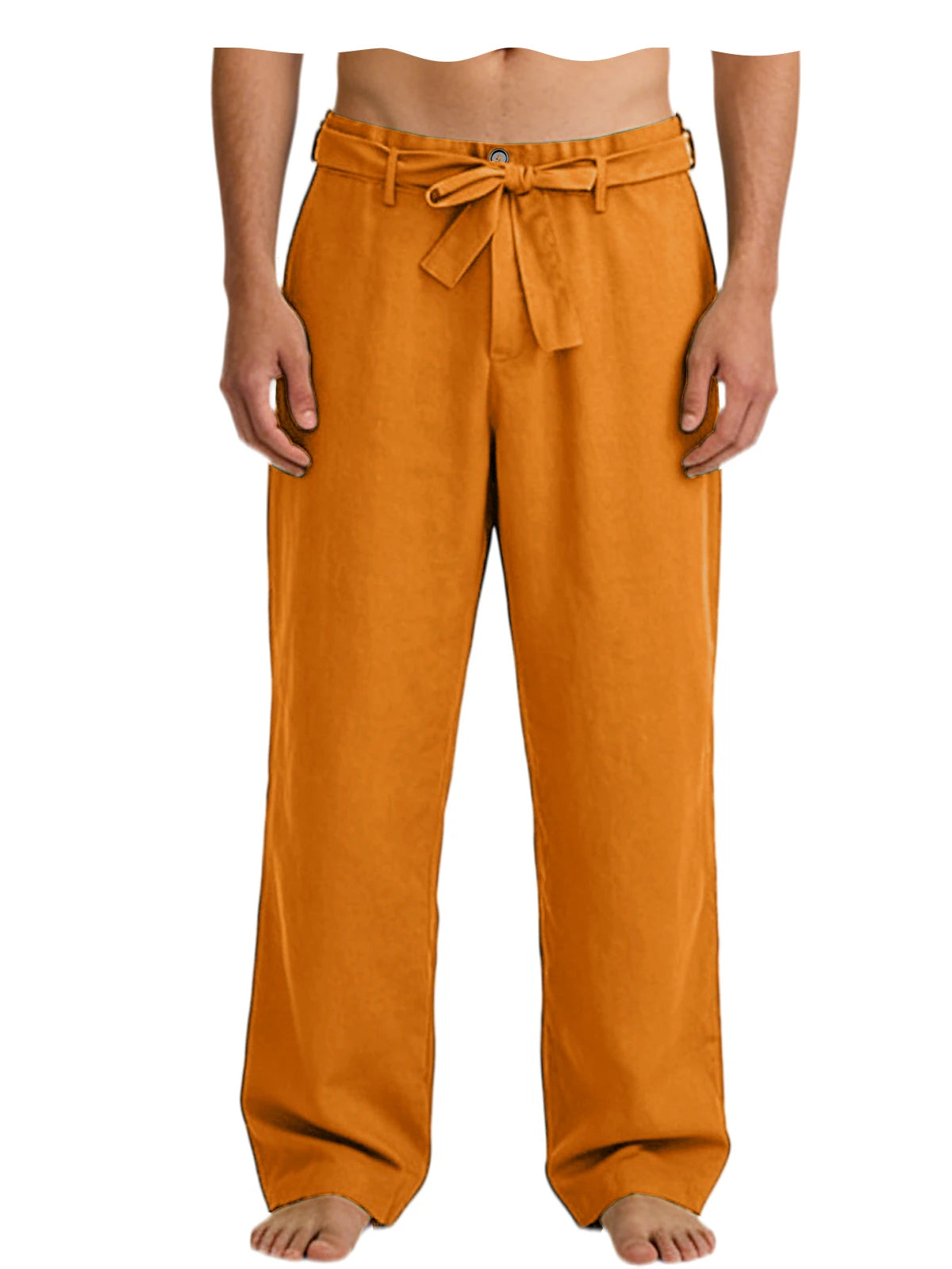 Vintage Men's Tie Waist Linen Blend Pants High Waist Wide Leg Casual Trousers Soft Breathable Lounge Pants for Men