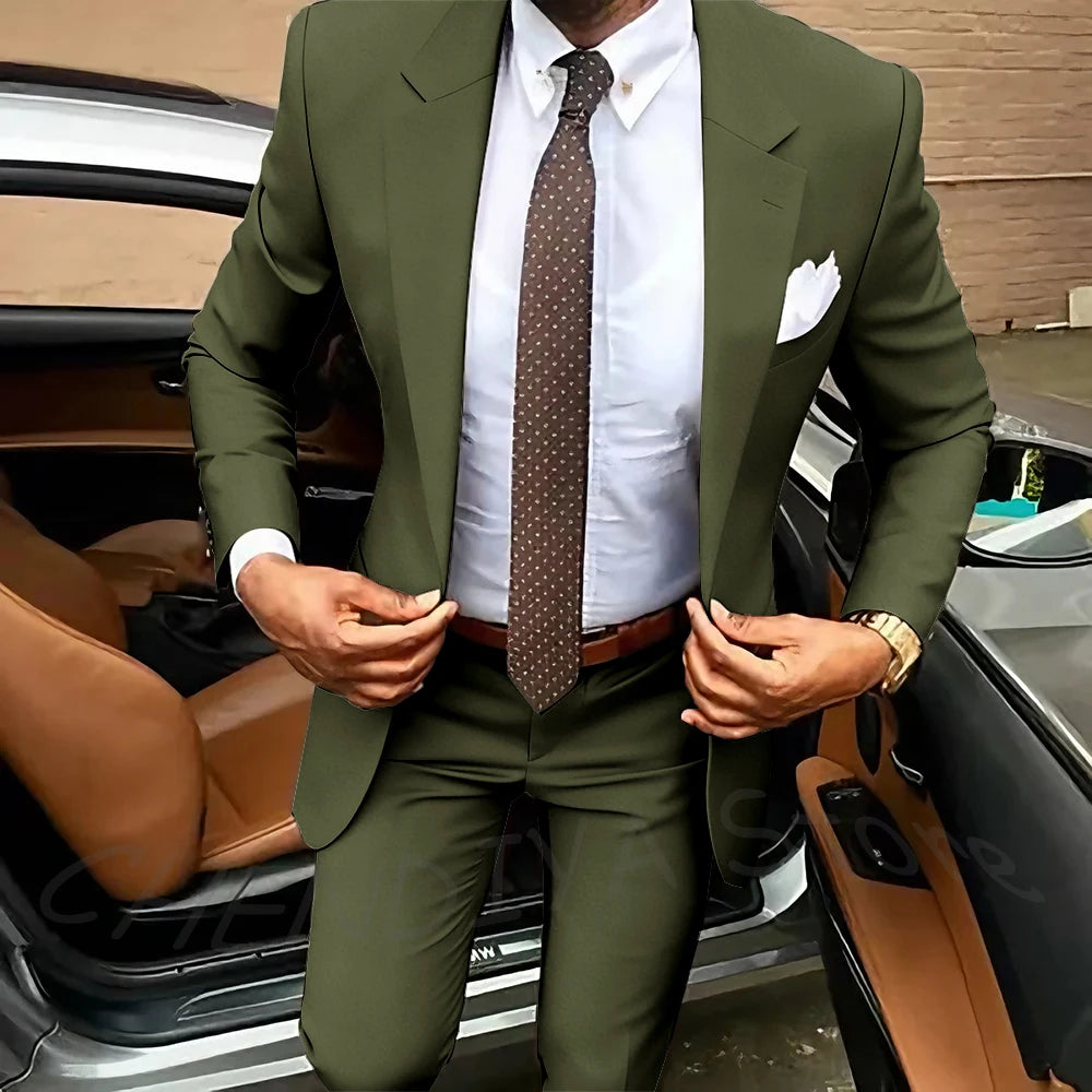 Dark Brown Men's Suits Classic Notched Lapel Slim Fit 2 Pieces Chic Single Breasted Formal Dinner Business Outfits Jacket Pants