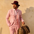 Beige Linen Safari Men Suits 3 Pieces Summer Men Suits Breathable Casual Formal Blazer Vest Pants Set for Male Daily Wear