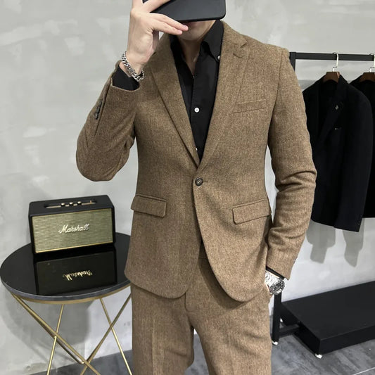 2023 blazer (blazer+ calça) Moda Gentleman Business estilo italiano cor lã de lã de tweed grossa espessada espessada