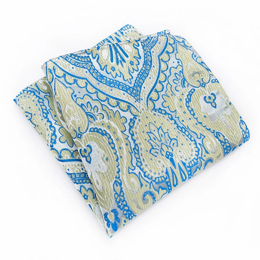 Handkerchief Man Suit Accessories Luxury Pocket Squares Paisley Vintage Hanky Silk Handkerchief For Men Blue White Chest Scarf