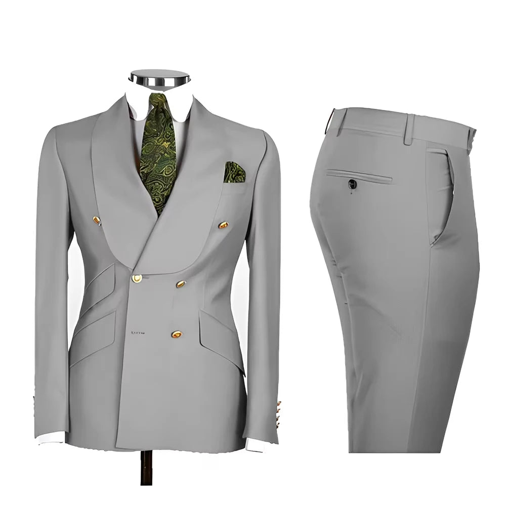 Men's Double Breasted Tuxedo Suit Shawl Lapel Slim Fit 2 Piece Blazer & Pants Formal Business Luxury Suits Casual Wedding Groom