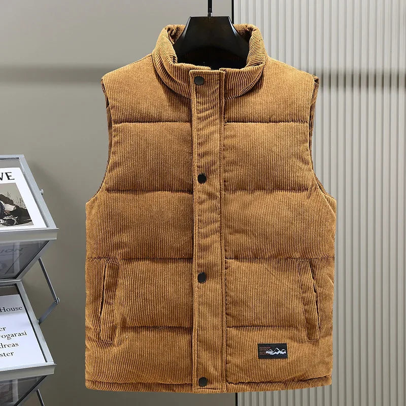 2024 New in Padded Vest Men Zipper Winter Thick Warm Corduroy Sleeveless Jacket Male Autumn Casual Waistcoat Golf Work Wear Coat