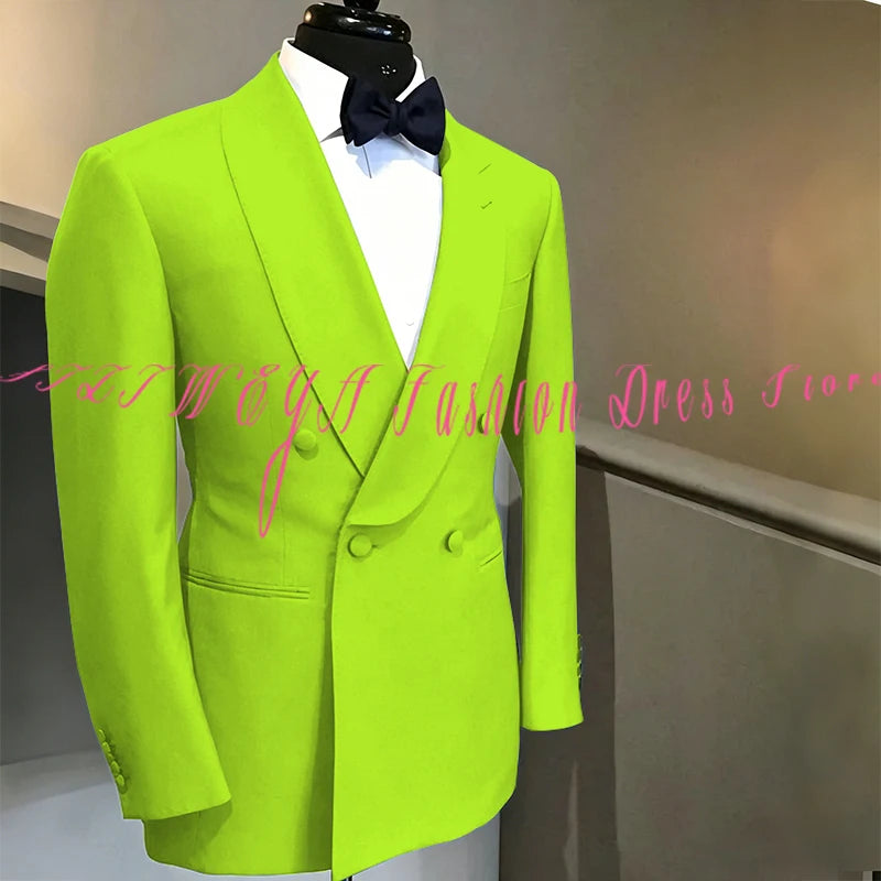 Blue Double Breasted Men's Suit Wedding Groom Tuxedo High Quality Boutique Male Clothing Jacket+Pants