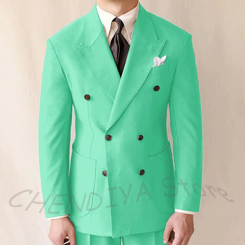 British Style Men Suits Casual Business Double Breasted Suit Jacket Wedding Groom Business Social Banquet Tuxedo Costume