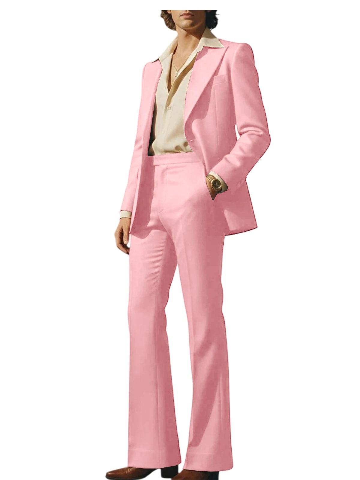 Men's Luxury 2 Piece Suit Set Slim Fit Peak Lapel Blazer Flared Straight Leg Pants Formal Business Wedding Prom Tuxedo