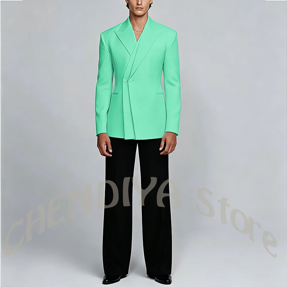 White And Black Unique Suits For Men Groom Wedding Handsome Peaked Lapel Double Button Prom Party Formal Elegant Male Set