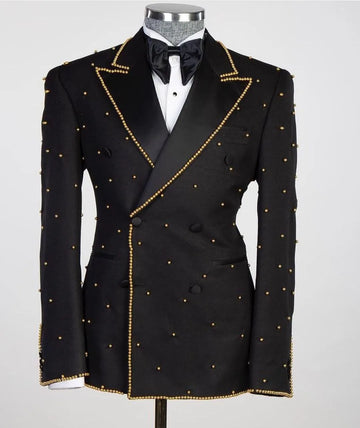 Luxury New Men's Suits Tailored 2 Pieces Blazer Pants Double Breasted Satin Peaked Lapel Formal Plus Size Wedding Custom Made