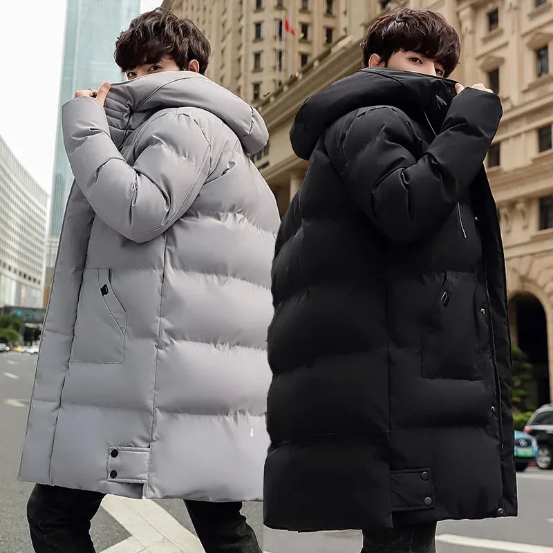 Cotton-padded Men's Medium Long Autumn and Winter Plus Fat Size Down Padded Jacket with Thick Warm Cotton-padded Jacket