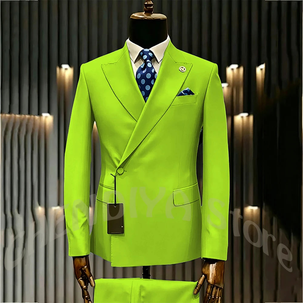 High Quality Formal Men's Suit Incline Single Button Peaked Lapel Slim Fit Business Casual Groom Wedding Set Prom Outfit