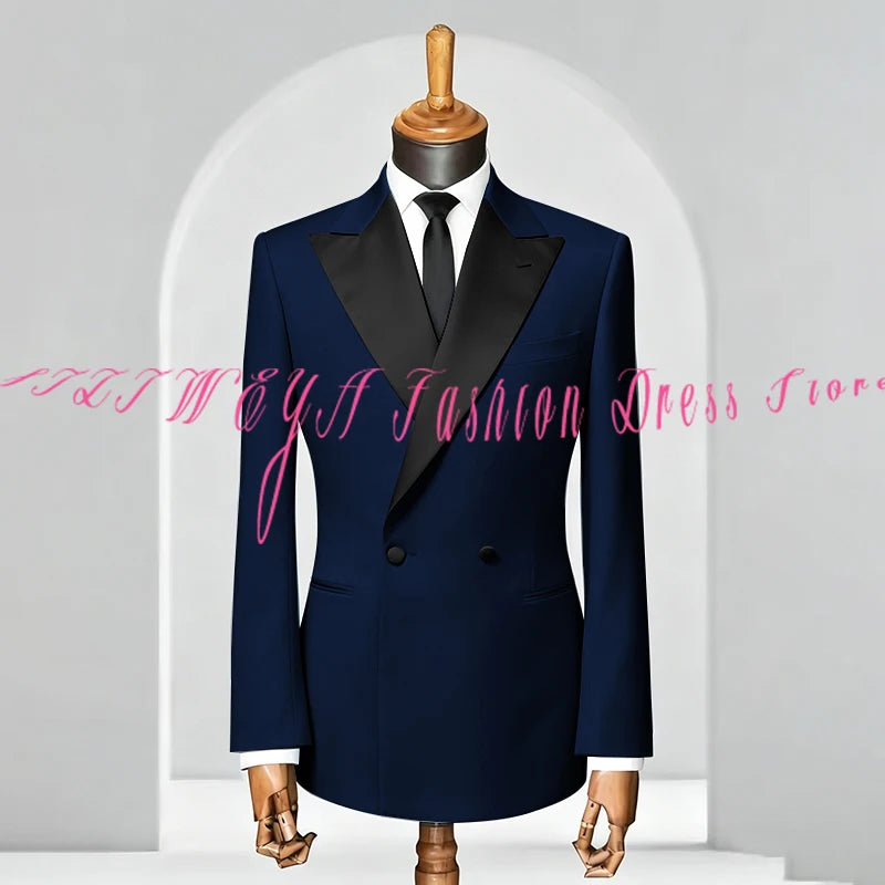 Double Breasted Men Slim Fit Suit 2 Pieces Jacket Pants Formal Occasion Tuxedo Business Casual Chic Outfits