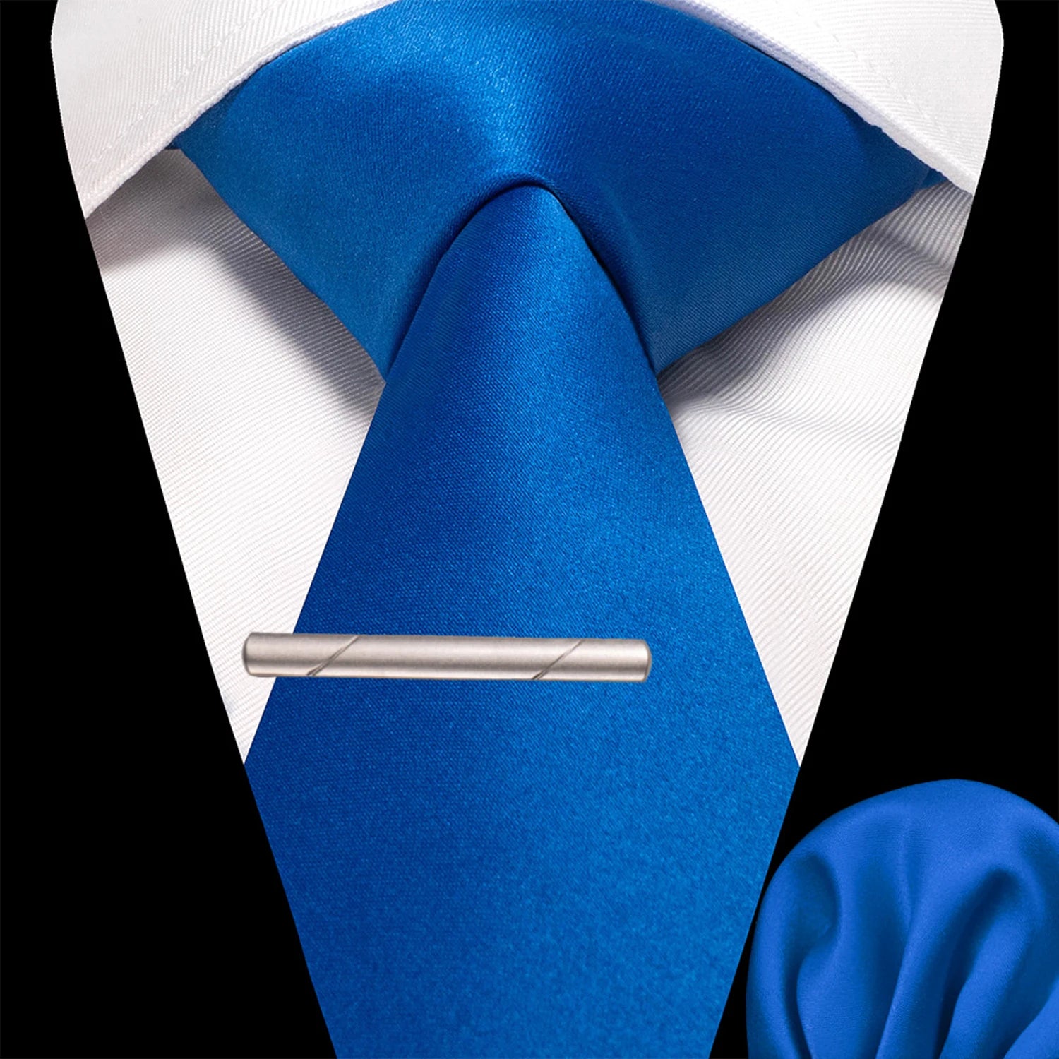 JEMYGINS Solid polyester Men Tie Handkerchief tie clip Set Blue Pink Mint Green Necktie for Wedding Party Business Accessories