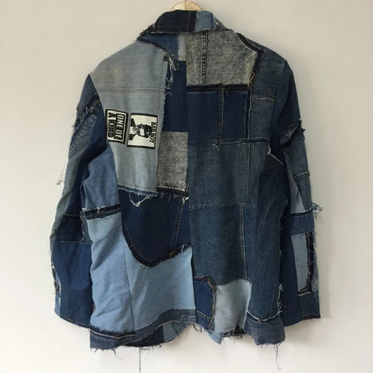 PFHQ Autumn Men's Tide Heavy Industry Beggar Tear Denim Patch Coat Patchwork Handsome Streetwear Deconstructed Jackets 21Z1532