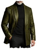 Men's Crocodile Embossed Leather Blazer Double Breasted Business Casual Brown Jacket Office Wear Formal Plus Size  Suit Coat