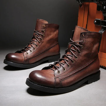 Retro Men Boots Handmade Toe Polish Men Ankle Boots Casual Leather High-top Shoes Platform Motorcycle Booties New Bota Masculina