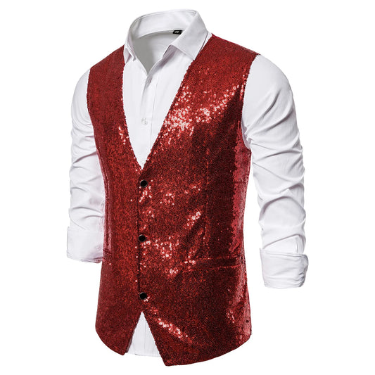 Men's Suit Vest Circular Glitter Shiny Waistcoat For Men Night Club Stage Show Barmaid Dance Wedding Party Sexy Men's Suit Vest