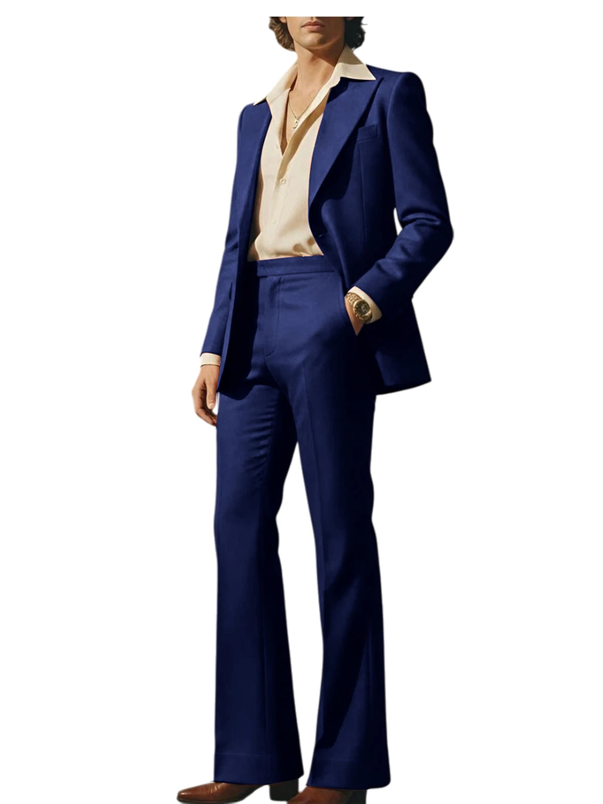Men's Luxury 2 Piece Suit Set Slim Fit Peak Lapel Blazer Flared Straight Leg Pants Formal Business Wedding Prom Tuxedo