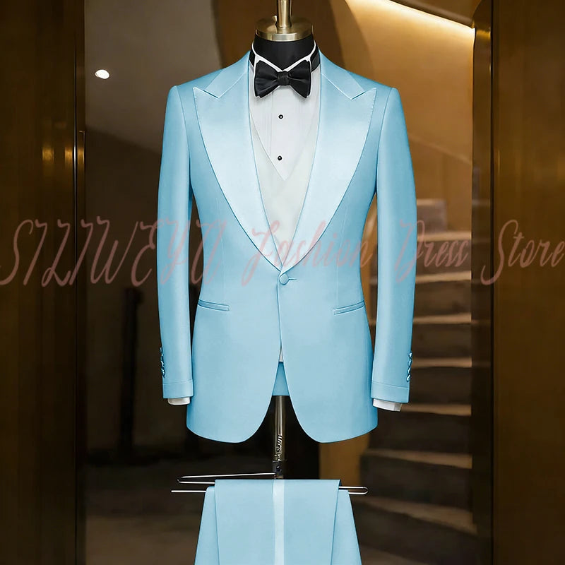 Elegant Black Men's Suit Single Breasted Peak Lapel Wedding Groom Tuxedo Dinner Party Dress Business Casual Male Clothing
