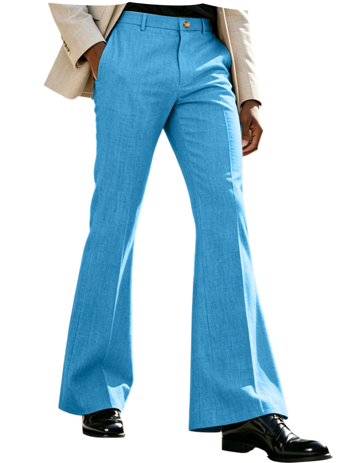 Men's Beige Linen Flare Pants High Waist Bell Bottom Lightweight Wrinkle Resistant Slim Fit Trousers For Summer Business Casual