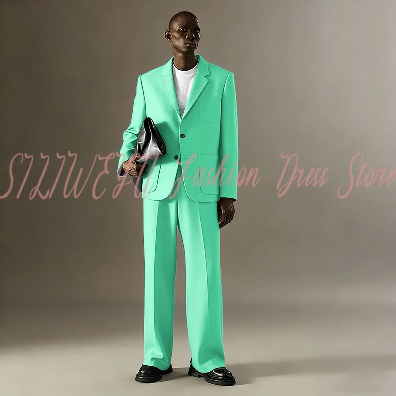 Loose Casual Men Suit Sets 2 Pieces Jacket Pants Business Blazer Set Social Party Fashion Trousers Roupas Masculino